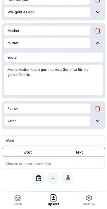upsert screen from the app
